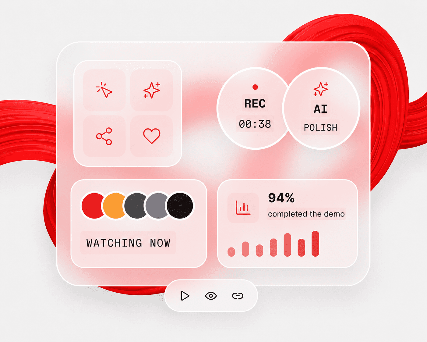 grabdemo dashboard showing recording, AI polish, live viewers, and engagement stats